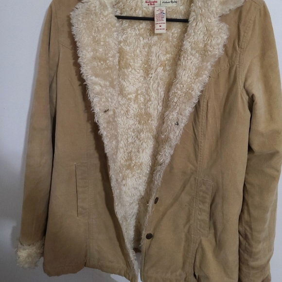 Abercrombie & Fitch tan faux fur unbutton coat - Picture 3 of 10